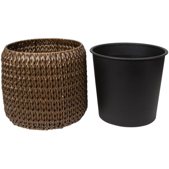 Set of 2 short plant pots - dark brown - with inner pot