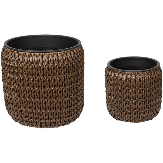 Set of 2 short plant pots - dark brown