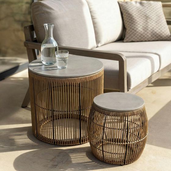 Side table set - brown - rattan look