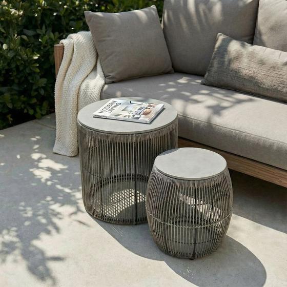 Side table set - grey - rattan look
