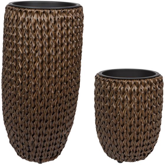 Set of 2 tall plant pots - brown