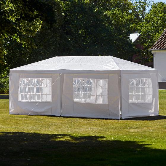 Party tent closed in garden