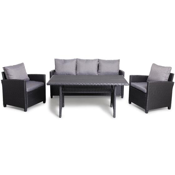 Lounge set for 5 people with table seen from the front