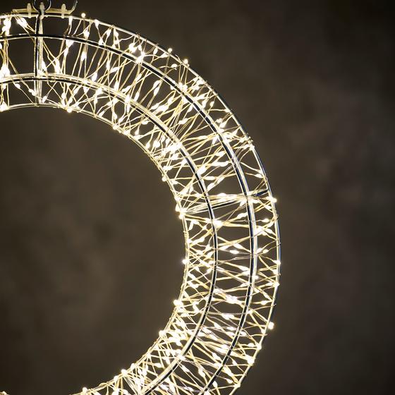 Christmas wreath with 720 LED lights close up - lights on