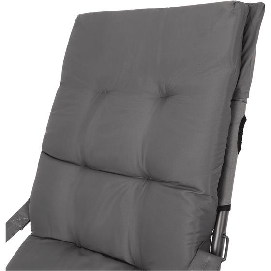 Close-up of grey lounge chair with cushion