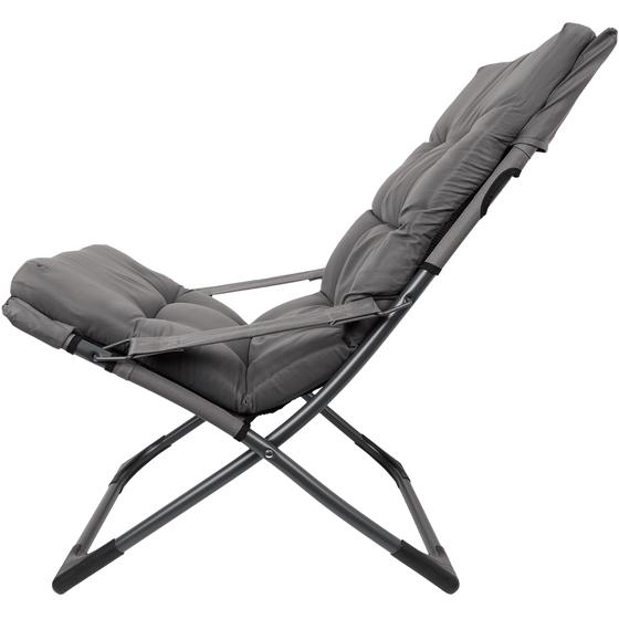 Side view of grey lounge chair with cushion