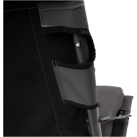 Close-up of back of grey lounge chair with cushion