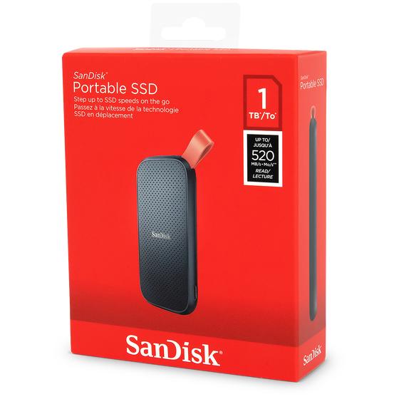 Zijkant van de verpakking van de SanDisk portable SSD