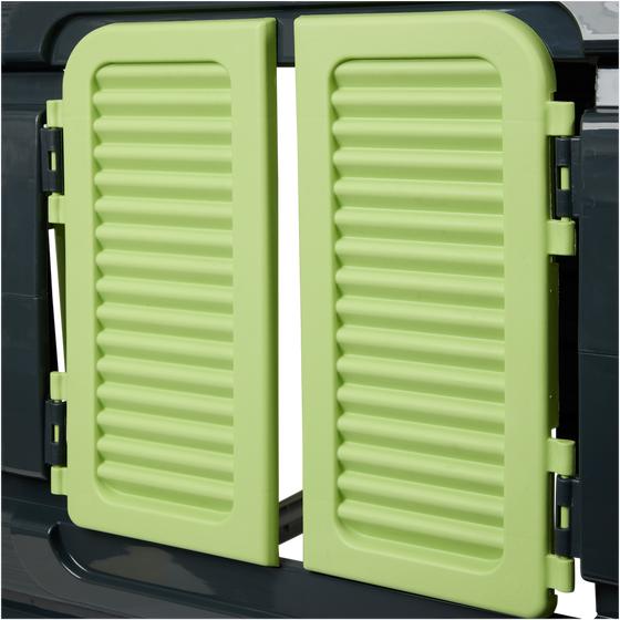 Close-up of window of magical green/grey playhouse for children 