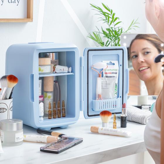 Mini fridge for cosmetics in use