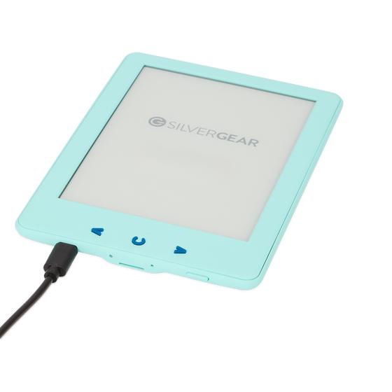 Silvergear e-reader - Blue plugged in cable