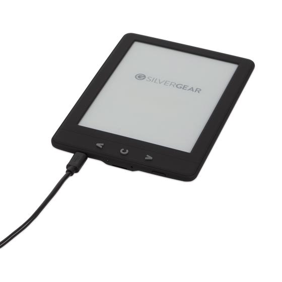 Silvergear e-reader - Black with plugged in cable