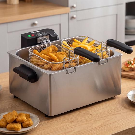Tristar XL deep fryer - with 2 small baskets in use - lifestyle image