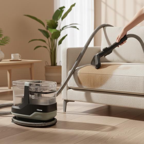 Tristar Spot Cleaner - stain remover with steam function - in use on couch