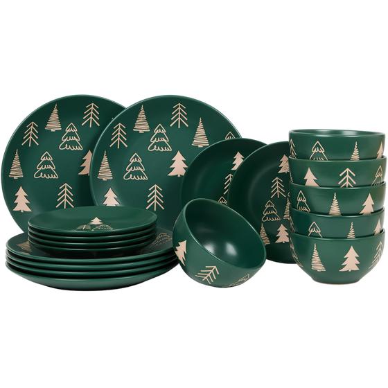 Christmas dinnerware set with Christmas tree design – green