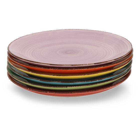 Platte borden in alle kleuren van de regenboog