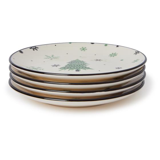 Green plate set Snowflake breakfast plates stacked