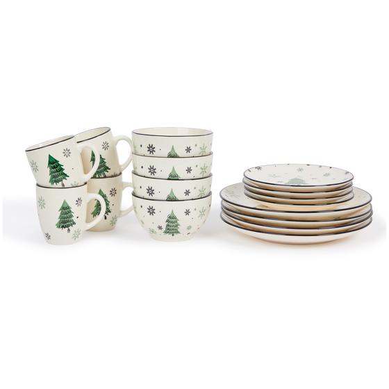 Green plate set Snowflake total set stacked