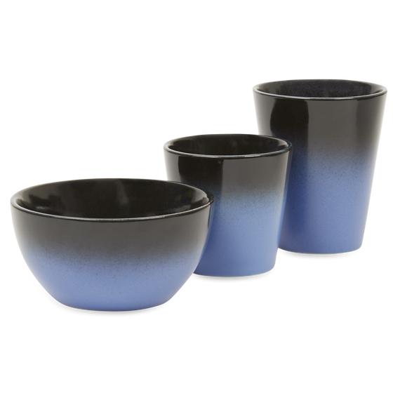 Mugs and bowl light blue and black