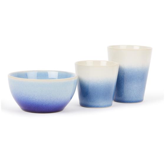 Tasses et bol bleu et blanc
