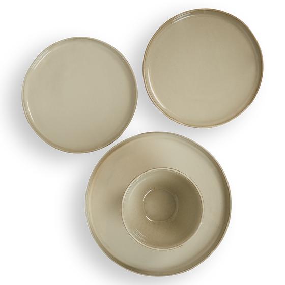 Earthenware tableware set - stone grey three items