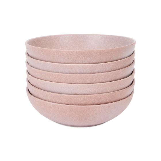 18-delige dinnerset - pastel roze kommen opgestapeld