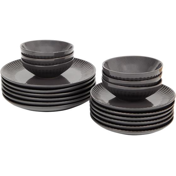Shiny dinner set - grey - bowls stacked on plates