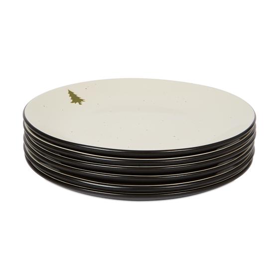 Speckled plate set - Black with Christmas tree plates stacked