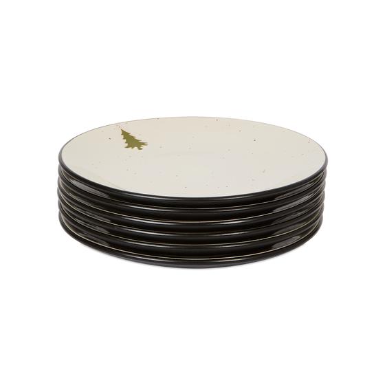 Speckled plate set - Black with Christmas tree breakfast plates stacked