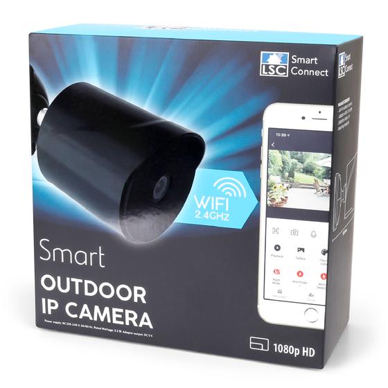 De verpakking waarin je LSC Smart Connect outdoor IP-camera wordt geleverd.
