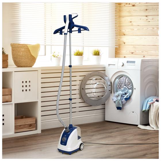 Clothing and fabric steamer in laundry room