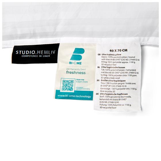 Labels on the pillow with information