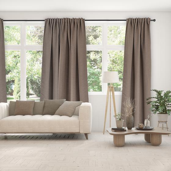 Taupe ready-made bouclé curtain in living room