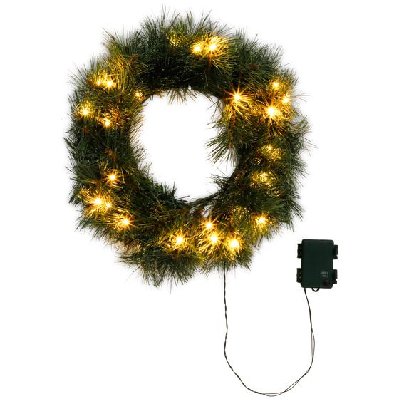 Lot de 2 sapins artificiels et une couronne de Noël avec LED