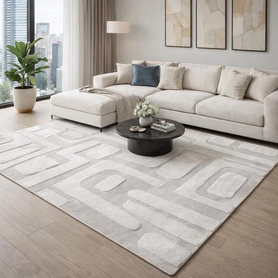 Faux fur deep-pile rug in living room - lifestyle image