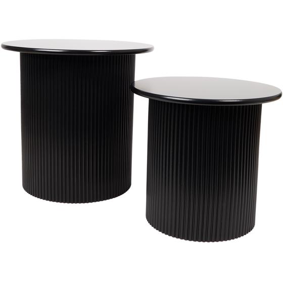 Bijzettafels - geribbeld - zwart set van 2