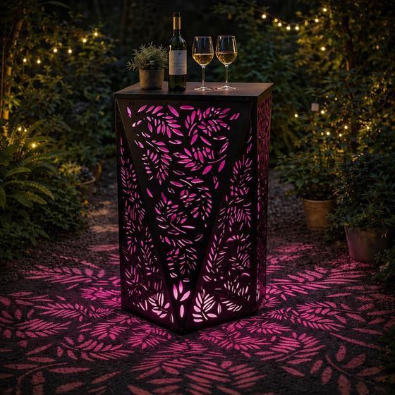 Bartafel met solarverlichting roze ledlicht