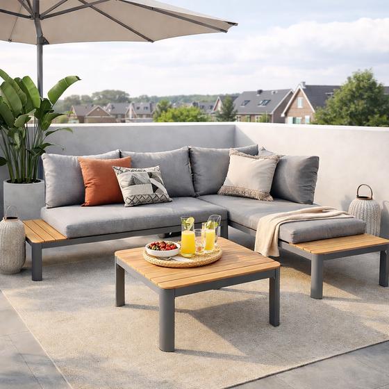 Modular lounge set, 3-piece – grey – rooftop lifestyle image