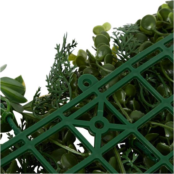 Artificial hedge with flowers - close-up of back of panel