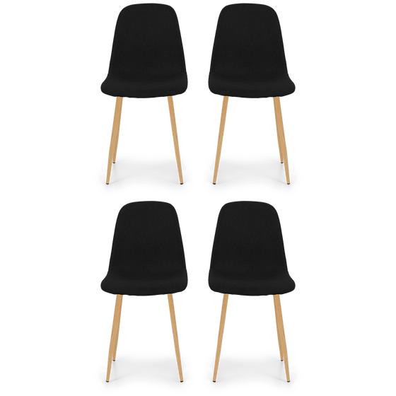 4 zwarte stoelen met hout look op poten