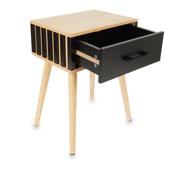Nightstand black angled with drawer open
