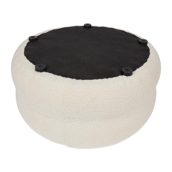 Pouf de rangement en teddy blanc vu de dessous