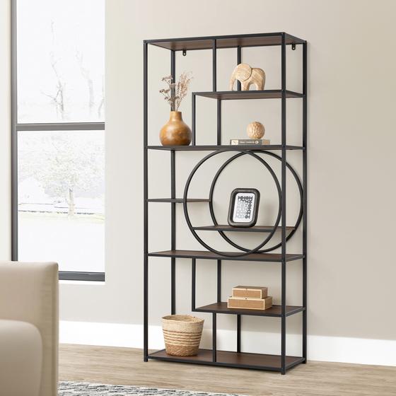 Wall shelving unit with circle mood picture