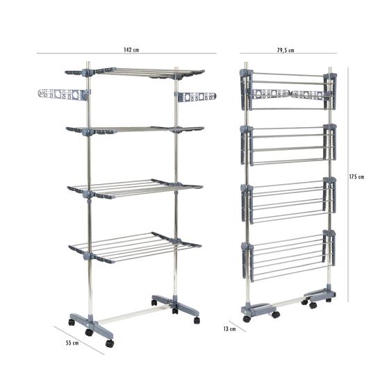 4-tier clothes airer on wheels - dimensions when folded/unfolded