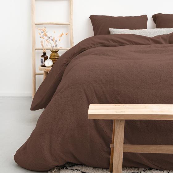 Teddy dekbedovertrek - Bruin - 140 x 200 cm einde bed