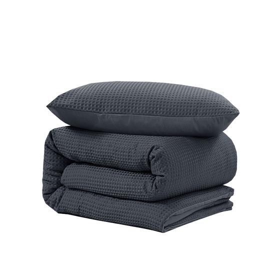 Waffle duvet cover - anthracite, bed set folded