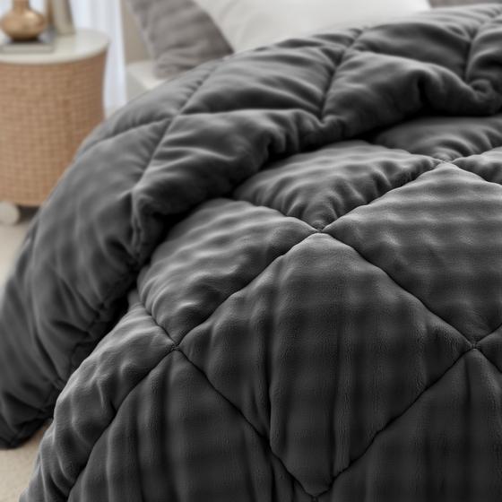 Lazy all-in-one duvet Pom Pom Fur - Anthracite - Corner of bed