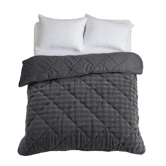Lazy All-in-One Duvet Pom Pom Fur Anthracite – Top View of Bed with Cushions