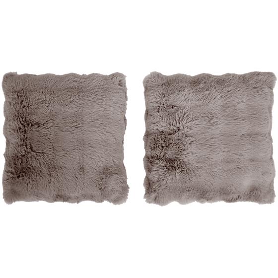 Pompom Fur throw with cushions – taupe – 2 cushions