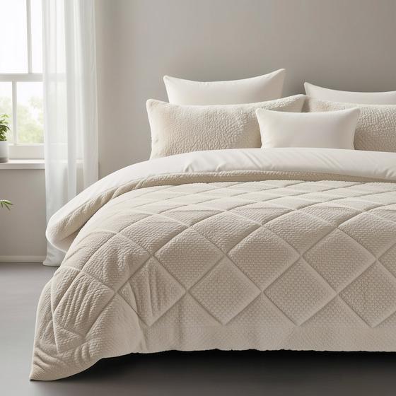 Lazy all-in-one duvet Teddy fur 200 x 200 cm - beige - on bed